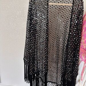 Elegant Black Sequin Fringe Cape